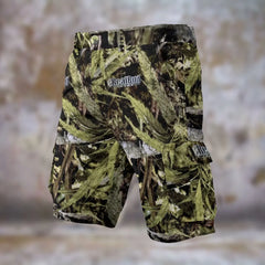 RealBud Camo Men's Cargo Shorts with Cannabis Print - Stylish & Functional Denim-Like Fabric Yoycol