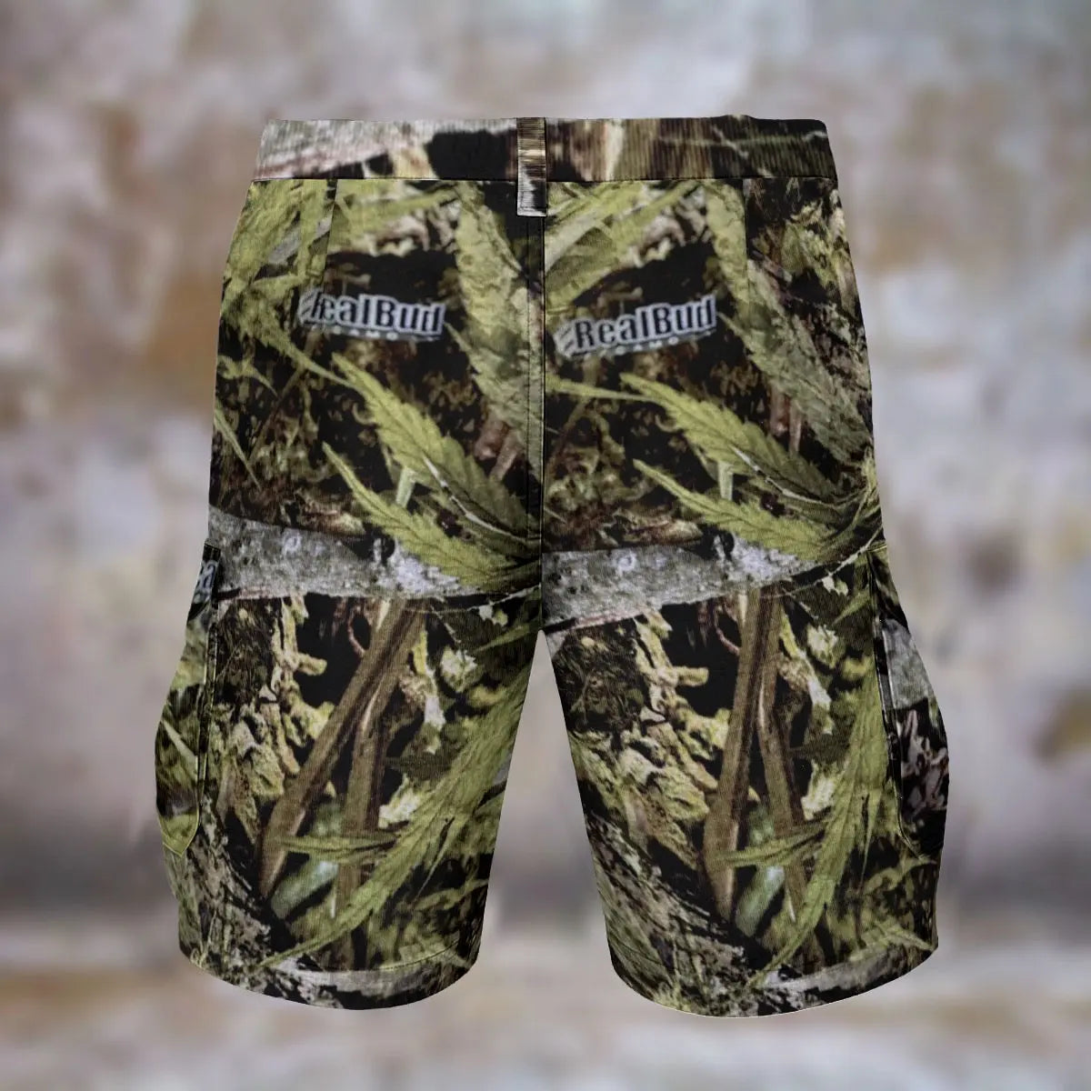 RealBud Camo Men's Cargo Shorts with Cannabis Print - Stylish & Functional Denim-Like Fabric Yoycol